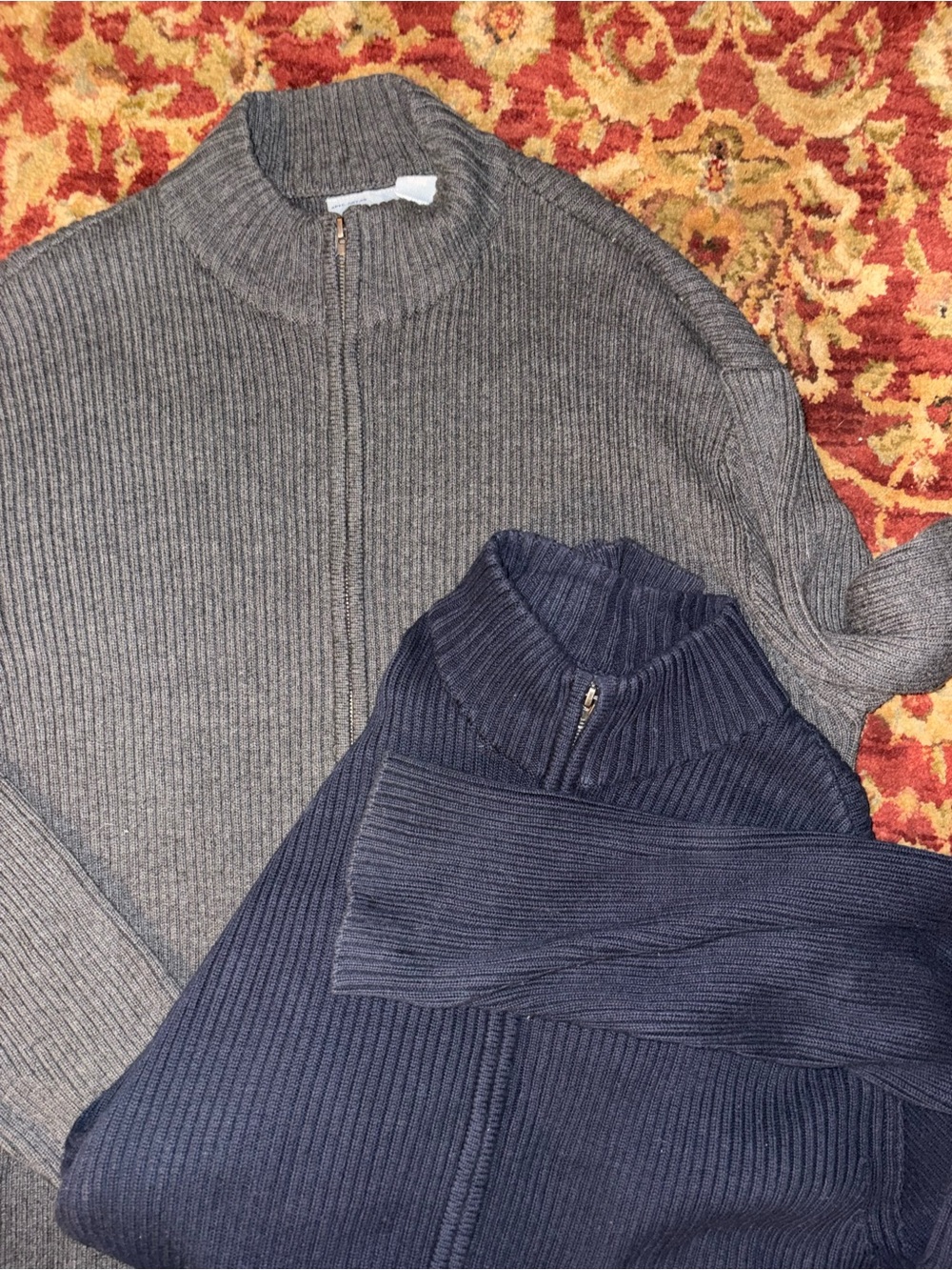 2 Vintage Aeropostale Men's Navy Ribbed Full-Zip Sweaters/ Navy & Gray